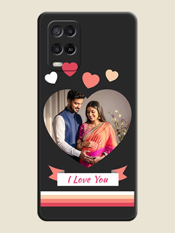 Custom Love Shaped Photo with Colorful Stripes on Personalised Space Black Soft Matte Cases - Oppo A54