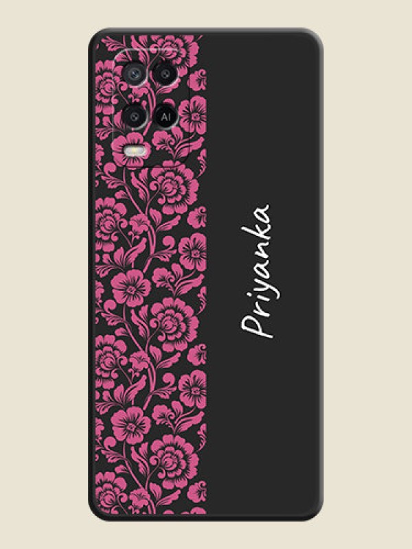 Custom Pink Floral Pattern Design With Custom Text On Space Black Personalized Soft Matte Phone Covers -Oppo A54