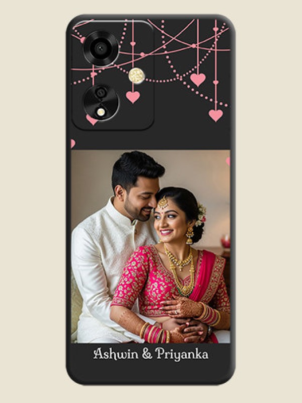 Custom Pink Love Hangings with Text On Space Black Custom Soft Matte Mobile Back Cover - Oppo A59 5G