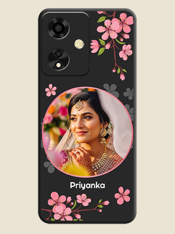 Custom Round Image with Pink Color Floral Design on Photo On Space Black Custom Soft Matte Mobile Back Cover - Oppo A59 5G