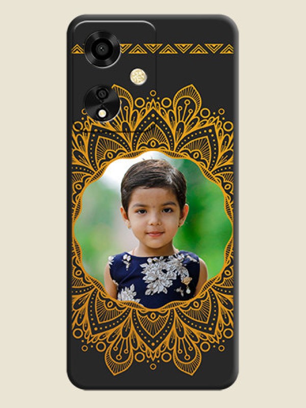 Custom Round Image with Floral Design On Space Black Custom Soft Matte Mobile Back Cover - Oppo A59 5G