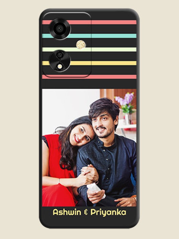 Custom Color Stripes with Photo and Text on Photo On Space Black Custom Soft Matte Mobile Back Cover - Oppo A59 5G
