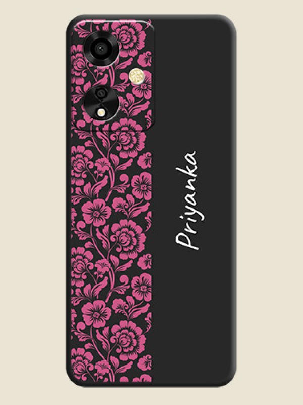Custom Pink Floral Pattern Design With Custom Text On Space Black Custom Soft Matte Mobile Back Cover - Oppo A59 5G