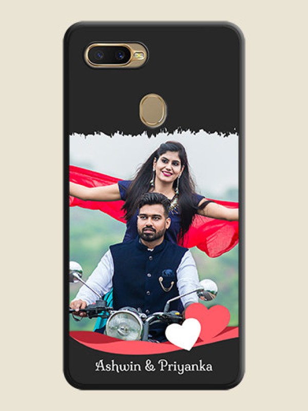 Custom Pin Color Love Shaped Ribbon Design with Text on Space Black Custom Soft Matte Phone Back Cover - Oppo A5s