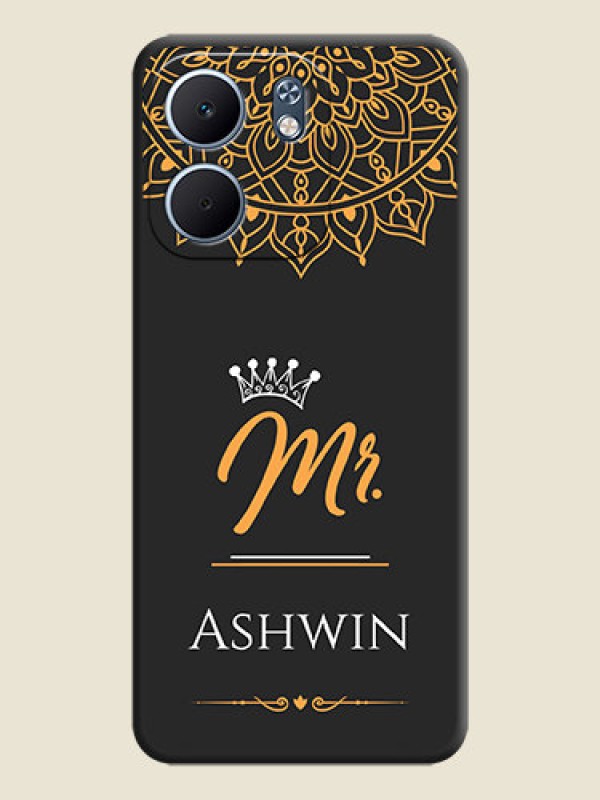 Custom Mr Name with Floral Design On Space Black Custom Soft Matte Mobile Back Cover - Oppo A5X 4G