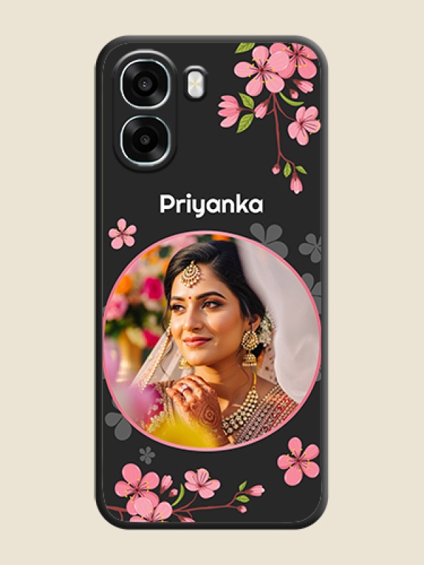 Custom Round Image with Pink Color Floral Design on Photo On Space Black Custom Soft Matte Mobile Back Cover - Oppo A6s 5G
