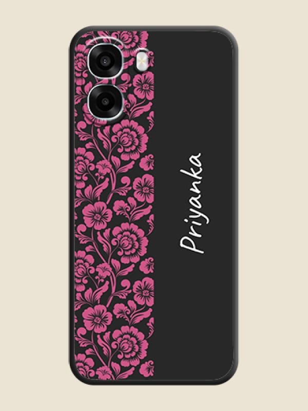 Custom Pink Floral Pattern Design With Custom Text On Space Black Custom Soft Matte Mobile Back Cover - Oppo A6s 5G