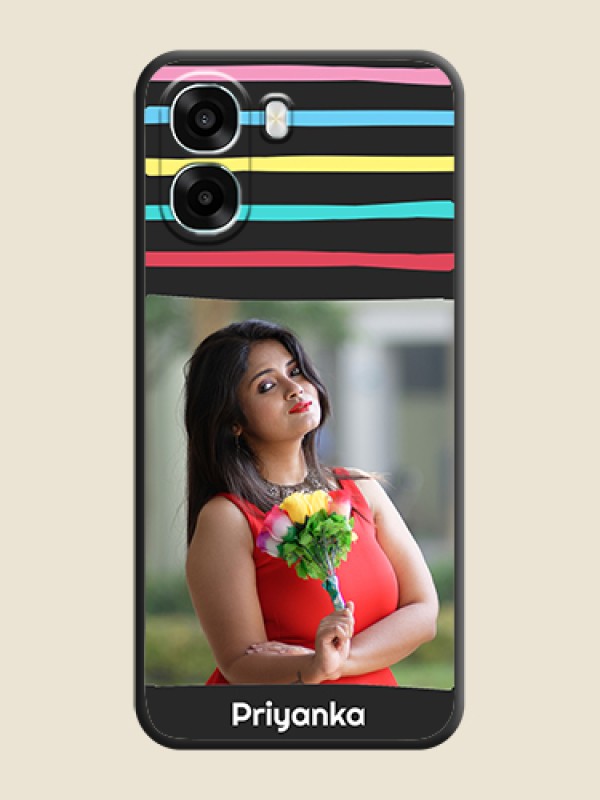 Custom Multicolor Lines with Image On Space Black Custom Soft Matte Mobile Back Cover - Oppo A6x 4G