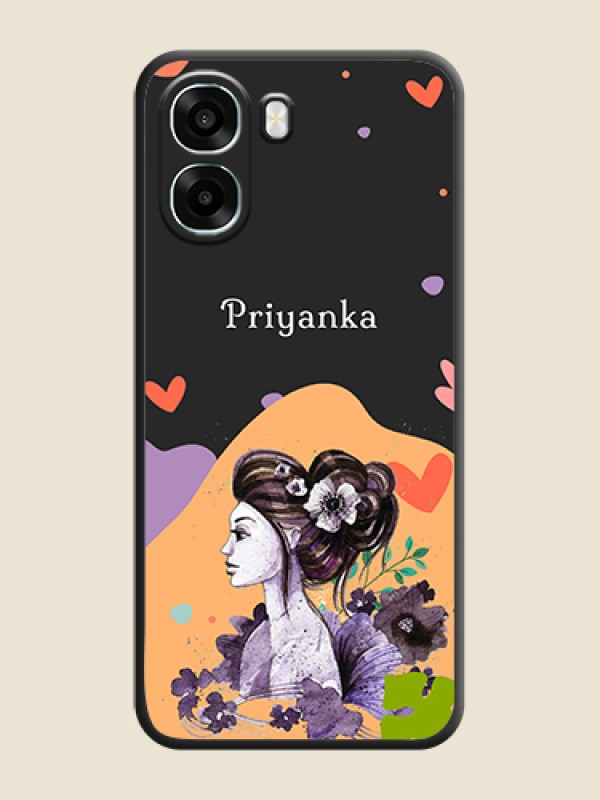 Custom Namecase For Her With Fancy Lady Image On Space Black Custom Soft Matte Mobile Back Cover - Oppo A6x 4G