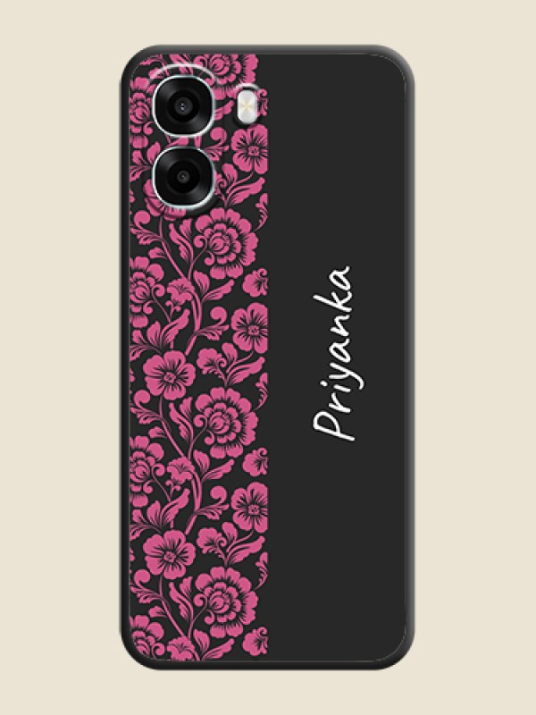 Custom Pink Floral Pattern Design With Custom Text On Space Black Custom Soft Matte Mobile Back Cover - Oppo A6x 4G
