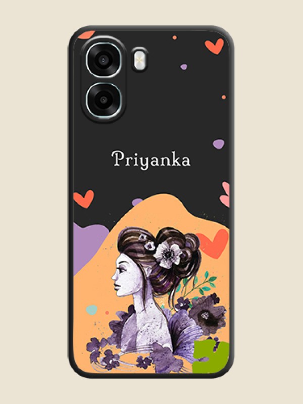 Custom Namecase For Her With Fancy Lady Image On Space Black Custom Soft Matte Mobile Back Cover - Oppo A6x 5G