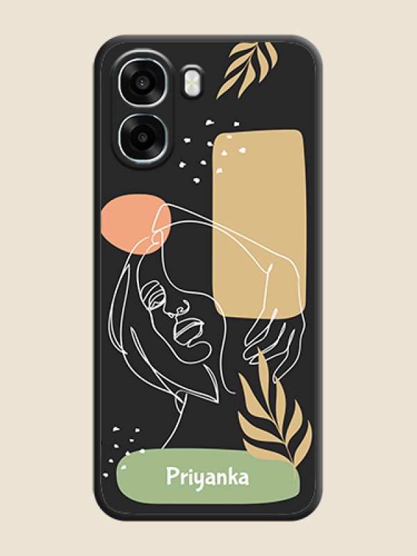Custom Custom Text With Line Art Of Women & Leaves Design On Space Black Custom Soft Matte Mobile Back Cover - Oppo A6x 5G