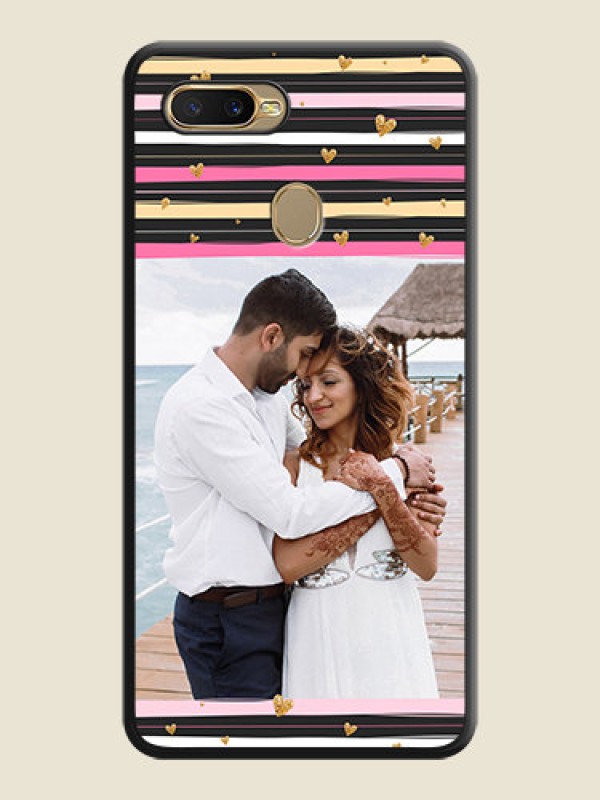 Custom Multicolor Lines and Golden Love Symbols Design on Photo on Space Black Soft Matte Mobile Cover - Oppo A7