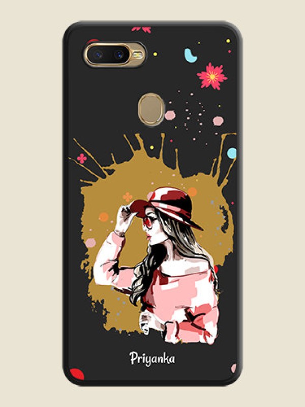 Custom Mordern Lady With Color Splash Background With Custom Text On Space Black Personalized Soft Matte Phone Covers -Oppo A7