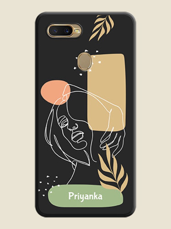 Custom Custom Text With Line Art Of Women & Leaves Design On Space Black Personalized Soft Matte Phone Covers -Oppo A7