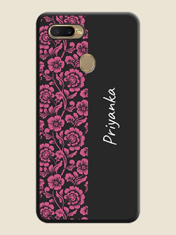 Custom Pink Floral Pattern Design With Custom Text On Space Black Personalized Soft Matte Phone Covers -Oppo A7
