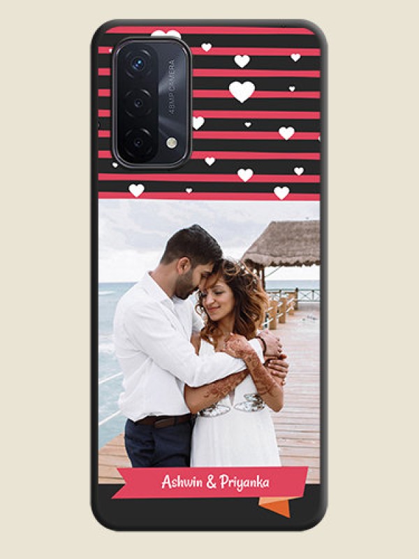 Custom White Color Love Symbols with Pink Lines Pattern on Space Black Custom Soft Matte Phone Cases - Oppo A74 5G