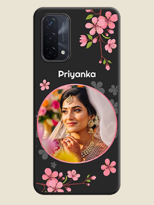 Custom Round Image with Pink Color Floral Design on Photo on Space Black Soft Matte Back Cover - Oppo A74 5G