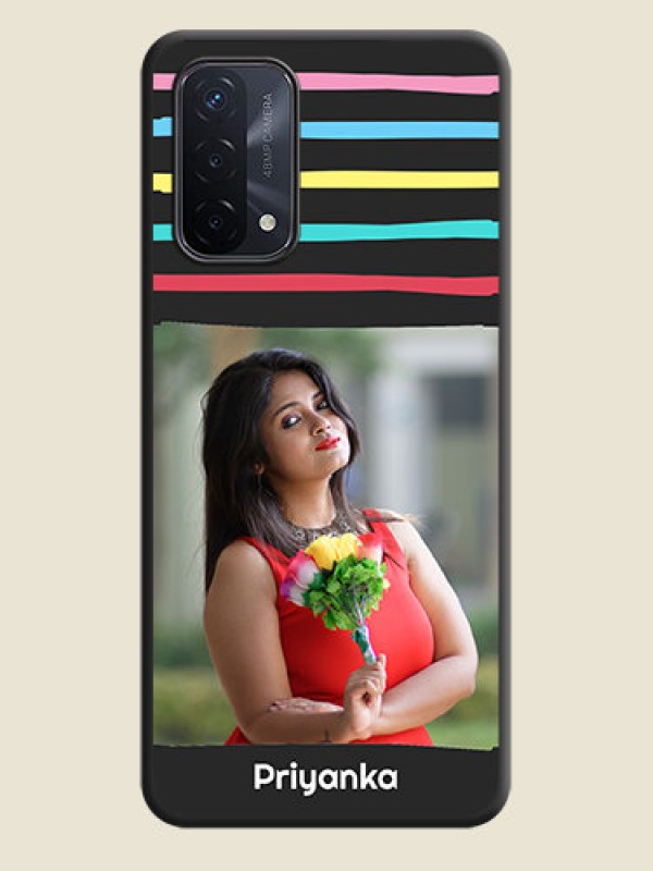 Custom Multicolor Lines with Image on Space Black Personalized Soft Matte Phone Covers - Oppo A74 5G