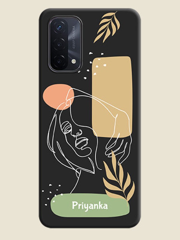 Custom Custom Text With Line Art Of Women & Leaves Design On Space Black Personalized Soft Matte Phone Covers -Oppo A74 5G