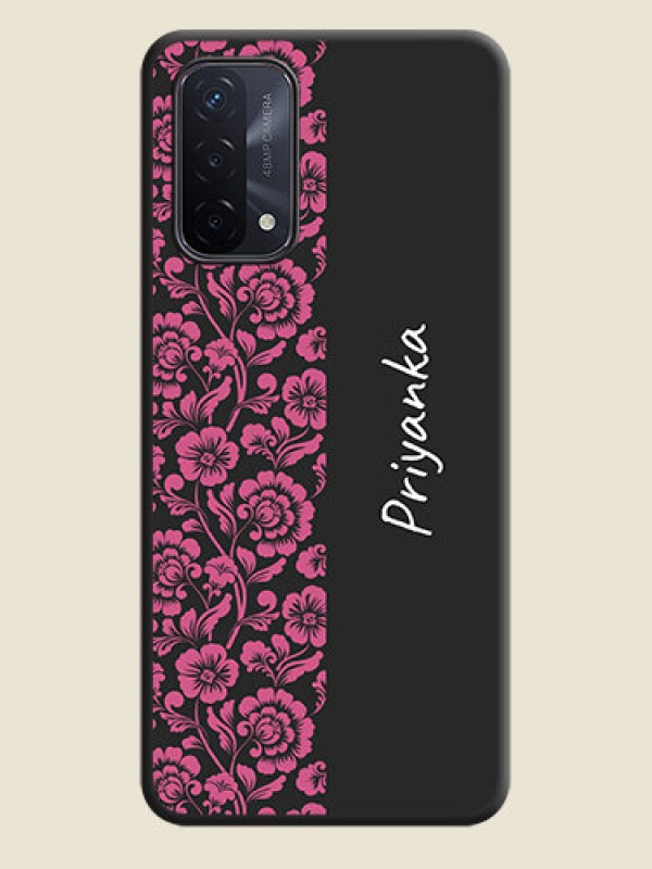 Custom Pink Floral Pattern Design With Custom Text On Space Black Personalized Soft Matte Phone Covers -Oppo A74 5G