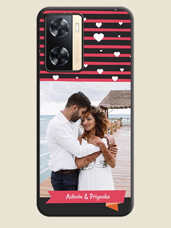 Custom White Color Love Symbols with Pink Lines Pattern on Space Black Custom Soft Matte Phone Cases - Oppo A77 4G