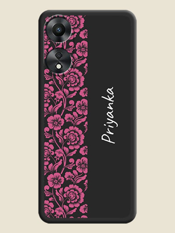 Custom Pink Floral Pattern Design With Custom Text On Space Black Personalized Soft Matte Phone Covers -Oppo A78 5G