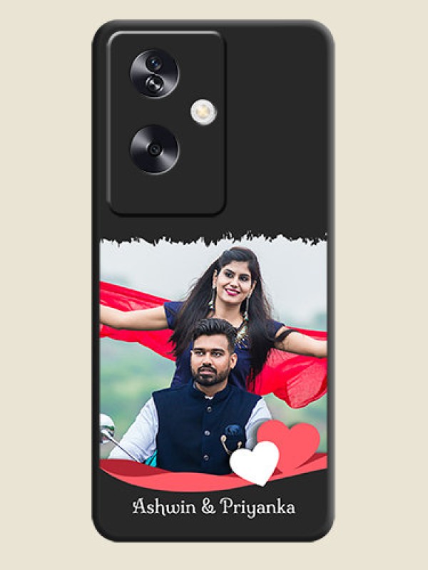 Custom Pin Color Love Shaped Ribbon Design with Text On Space Black Custom Soft Matte Mobile Back Cover - Oppo A79 5G