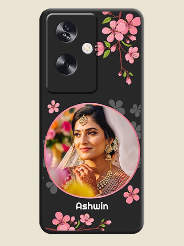 Custom Round Image with Pink Color Floral Design on Photo On Space Black Custom Soft Matte Mobile Back Cover - Oppo A79 5G