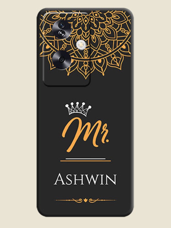 Custom Mr Name with Floral Design On Space Black Custom Soft Matte Mobile Back Cover - Oppo A79 5G