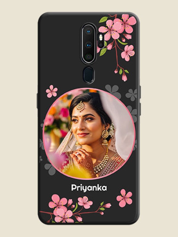 Custom Round Image with Pink Color Floral Design - Photo on Space Black Soft Matte Back Cover - Oppo A9 2020