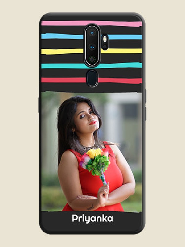 Custom Multicolor Lines with Image on Space Black Personalized Soft Matte Phone Covers - Oppo A9 2020