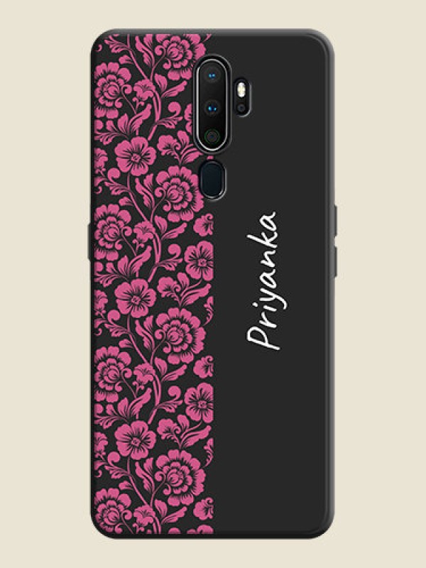 Custom Pink Floral Pattern Design With Custom Text On Space Black Personalized Soft Matte Phone Covers -Oppo A9 2020