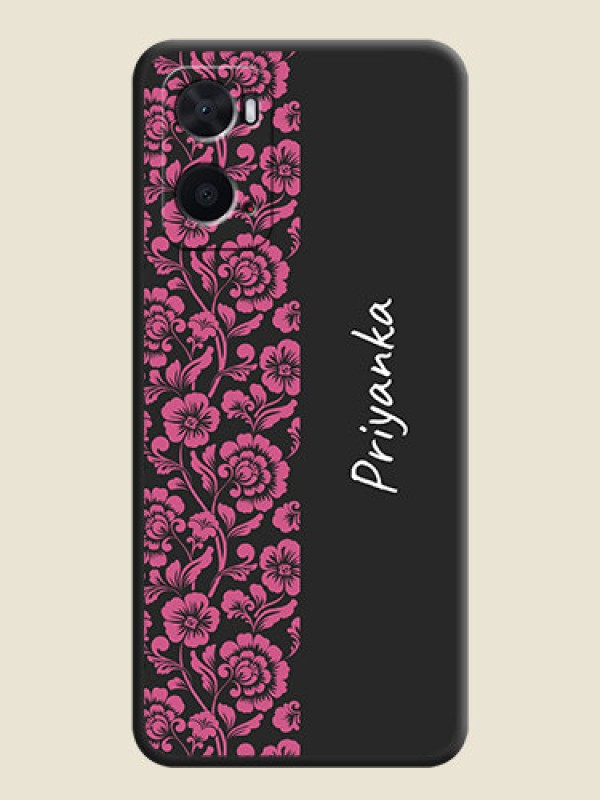 Custom Pink Floral Pattern Design With Custom Text On Space Black Personalized Soft Matte Phone Covers -Oppo A96
