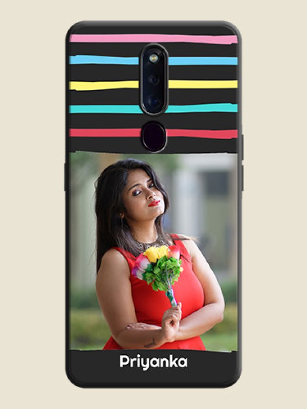 Custom Multicolor Lines with Image on Space Black Personalized Soft Matte Phone Covers - Oppo F11 Pro