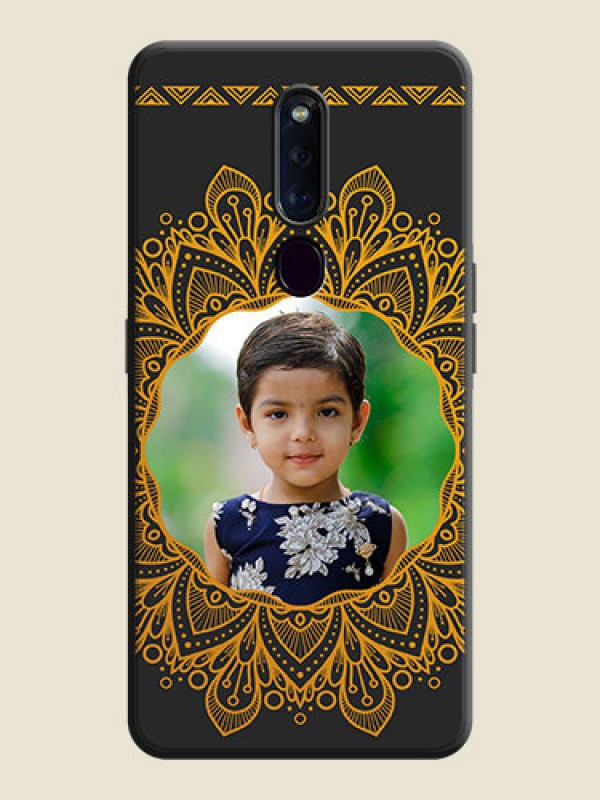 Custom Round Image with Floral Design - Photo on Space Black Soft Matte Mobile Cover - Oppo F11 Pro