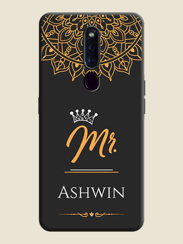 Custom Mr Name with Floral Design  on Personalised Space Black Soft Matte Cases - Oppo F11 Pro