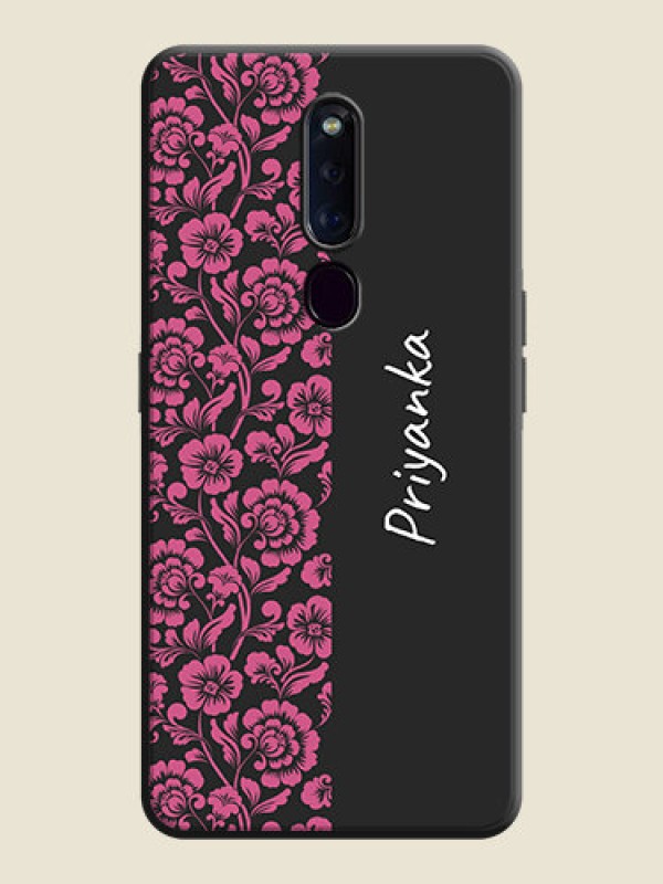 Custom Pink Floral Pattern Design With Custom Text On Space Black Personalized Soft Matte Phone Covers -Oppo F11 Pro