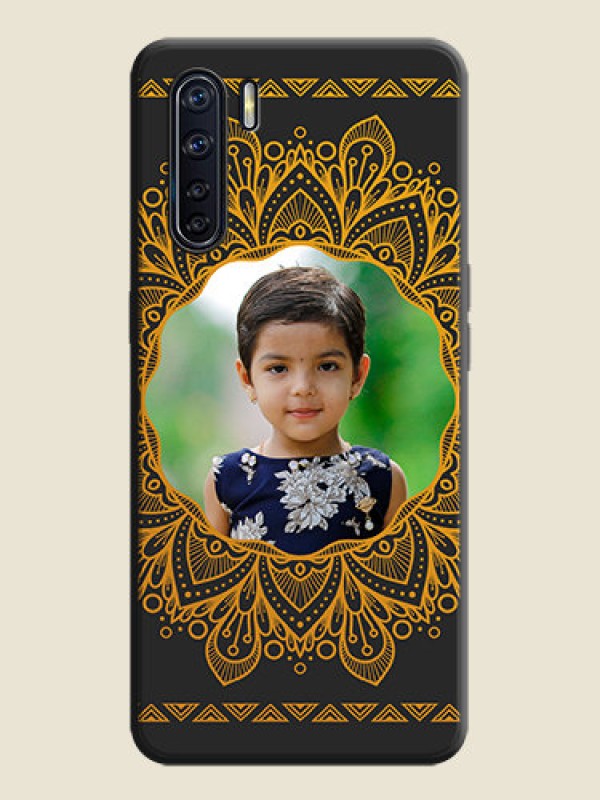 Custom Round Image with Floral Design - Photo on Space Black Soft Matte Mobile Cover - Oppo F15