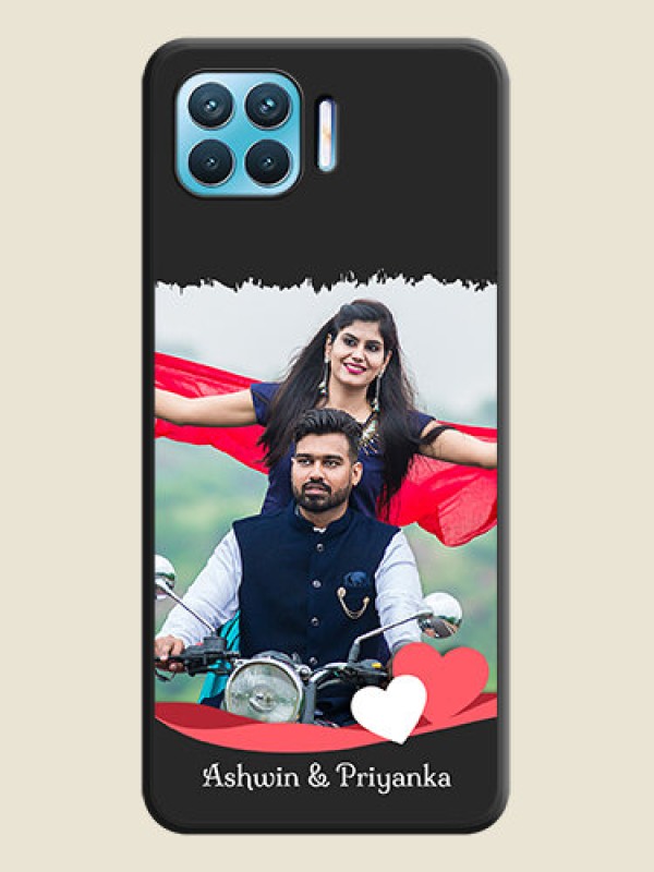 Custom Pin Color Love Shaped Ribbon Design with Text on Space Black Custom Soft Matte Phone Back Cover - Oppo f17 pro