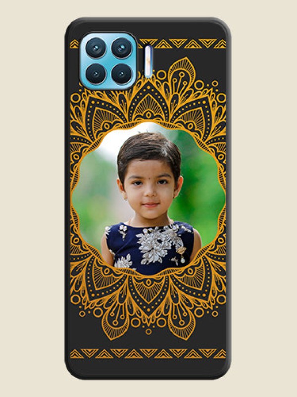 Custom Round Image with Floral Design on Photo on Space Black Soft Matte Mobile Cover - Oppo f17 pro