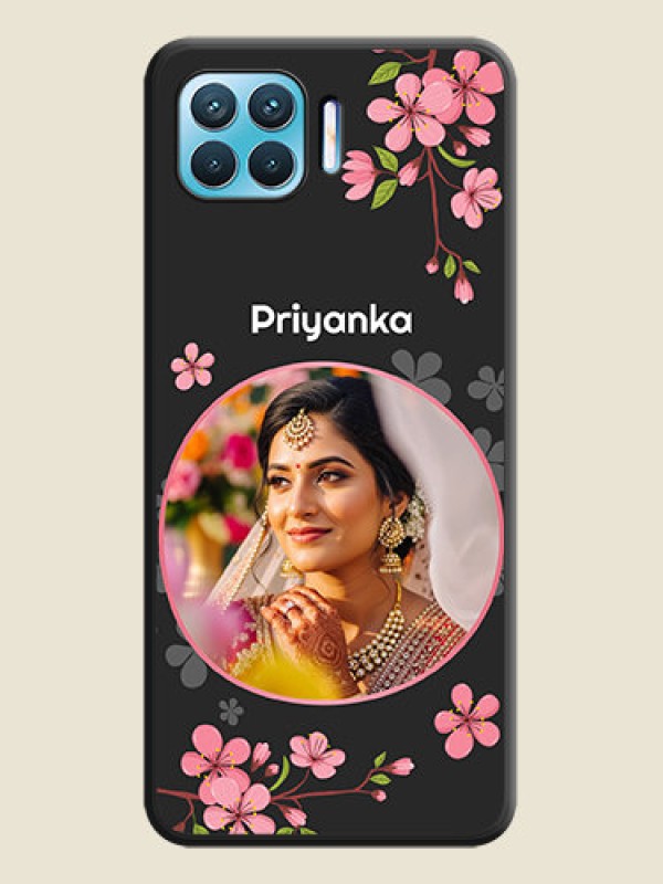 Custom Round Image with Pink Color Floral Design on Photo on Space Black Soft Matte Back Cover - Oppo F17