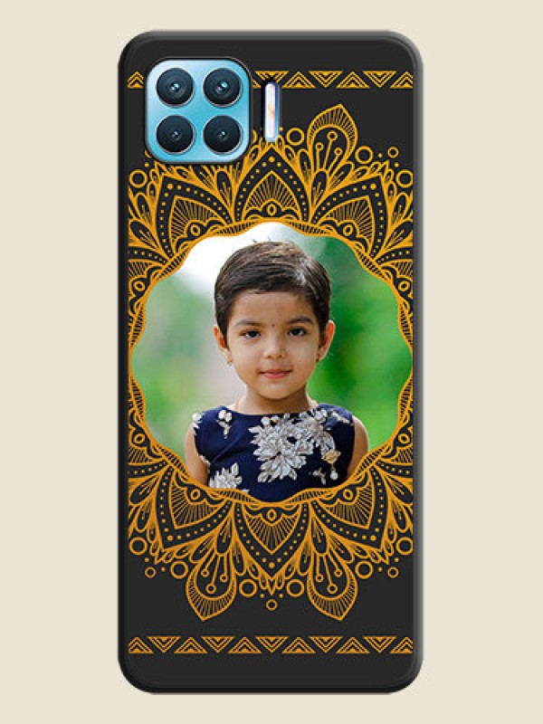 Custom Round Image with Floral Design on Photo on Space Black Soft Matte Mobile Cover - Oppo F17
