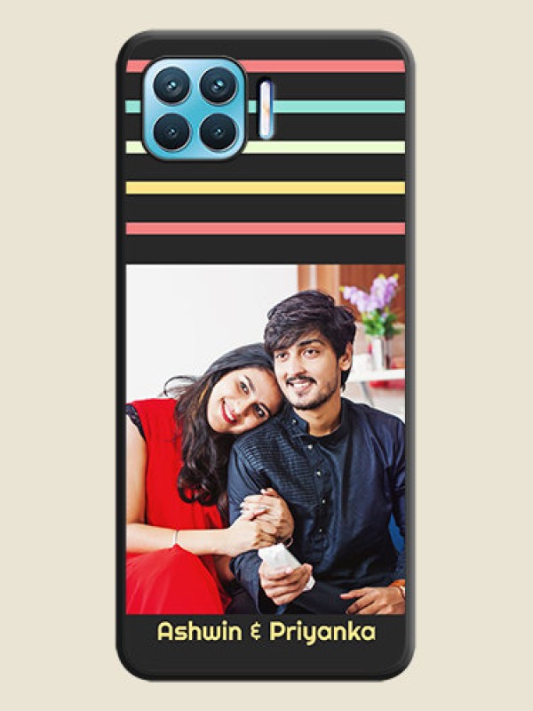 Custom Color Stripes with Photo and Text on Photo on Space Black Soft Matte Mobile Case - Oppo F17