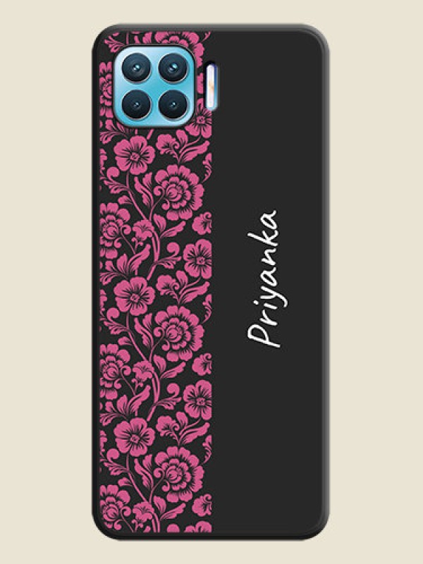 Custom Pink Floral Pattern Design With Custom Text On Space Black Personalized Soft Matte Phone Covers -Oppo F17