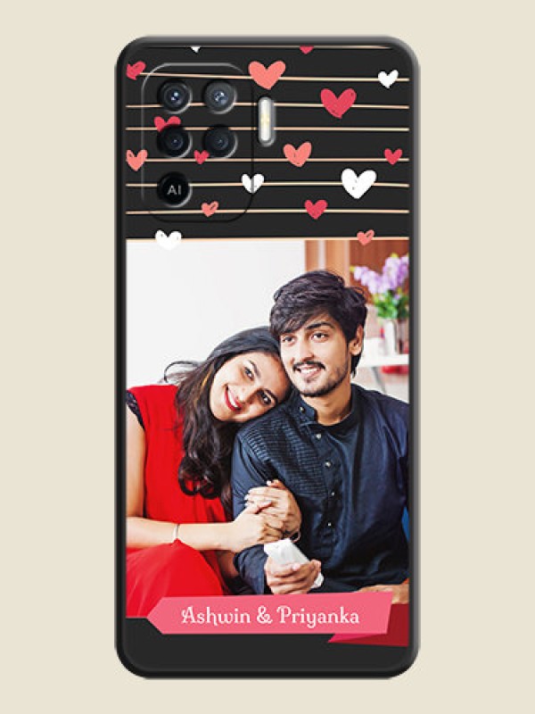 Custom Love Pattern with Name on Pink Ribbon  on Photo on Space Black Soft Matte Back Cover - Oppo F19 Pro