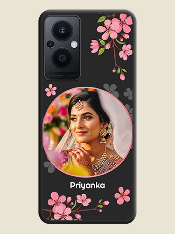 Custom Round Image with Pink Color Floral Design on Photo on Space Black Soft Matte Back Cover - Oppo F21 Pro 5G