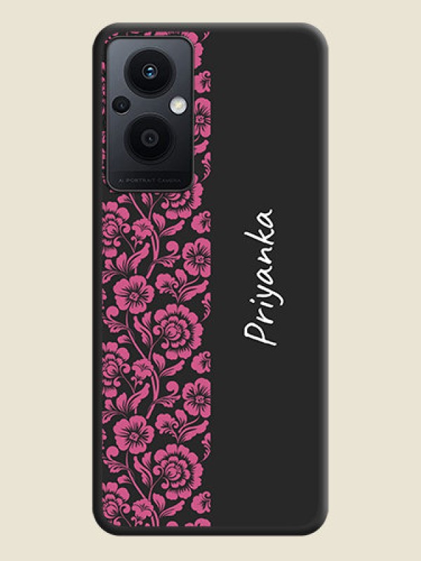 Custom Pink Floral Pattern Design With Custom Text On Space Black Personalized Soft Matte Phone Covers -Oppo F21S Pro 5G