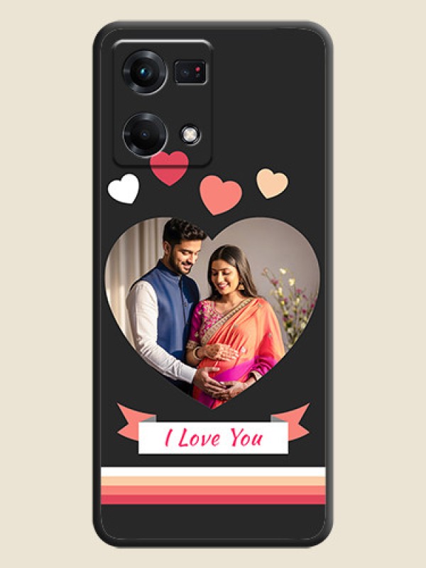 Custom Love Shaped Photo with Colorful Stripes on Personalised Space Black Soft Matte Cases - Oppo F21s Pro