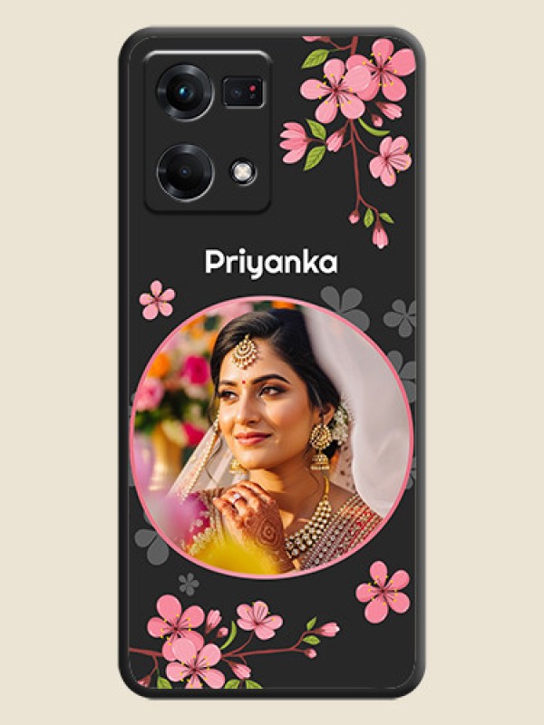 Custom Round Image with Pink Color Floral Design on Photo on Space Black Soft Matte Back Cover - Oppo F21s Pro